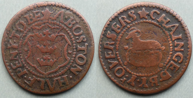 Boston, town issue overseers halfpenny N2909